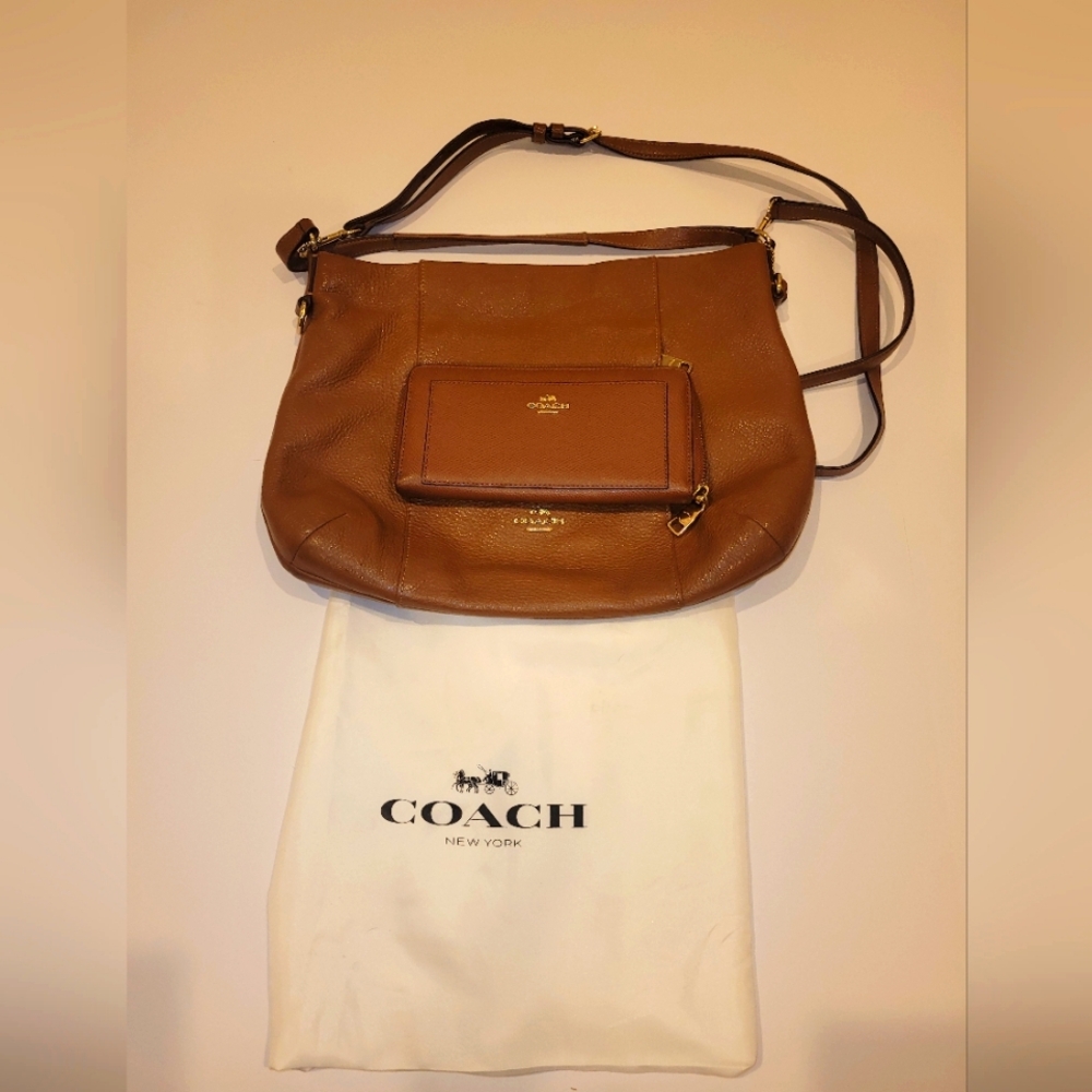 Coach Brown Leather Handbag and Wallet Set
